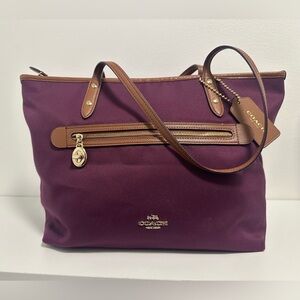 Coach Plum and Tan Tote Bag